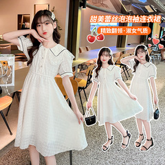 女童小香風連衣裙夏季洋氣女孩娃娃領公主裙薄款兒童雪紡裙子夏裝