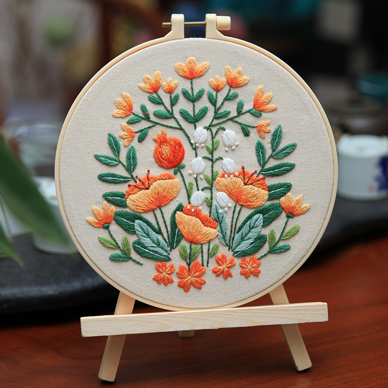 Lu bordado hecho a mano paquete de material de bricolaje decoración de la sala de estar colgando pintura transfronteriza descripción en inglés flores y plantas brillantes traje