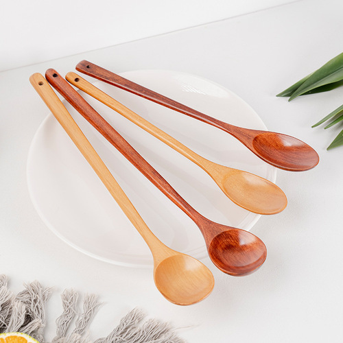 Wooden long-handled spoon, 33cm round mouth spoon, wood small wood chopsticks, kitchen utensils, stirring spoon