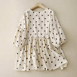 实拍夏韩版通勤圆领套头半开襟灯笼袖甜美波点衬衫 娃娃衫上衣女
