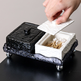 Ceramic Toothpick Box Creative Household High-end Dental Floss Barrel Cosmetic Cotton Label Storage Box Light Luxury High-end High-value
