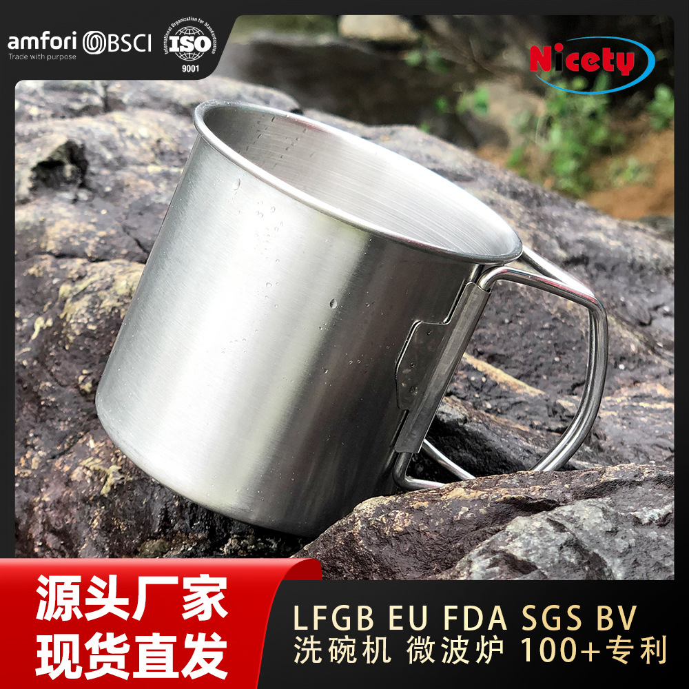 Outdoor 304 stainless steel cup camping Cup camping Cup with lid foldable portable cup with handle Mountaineering