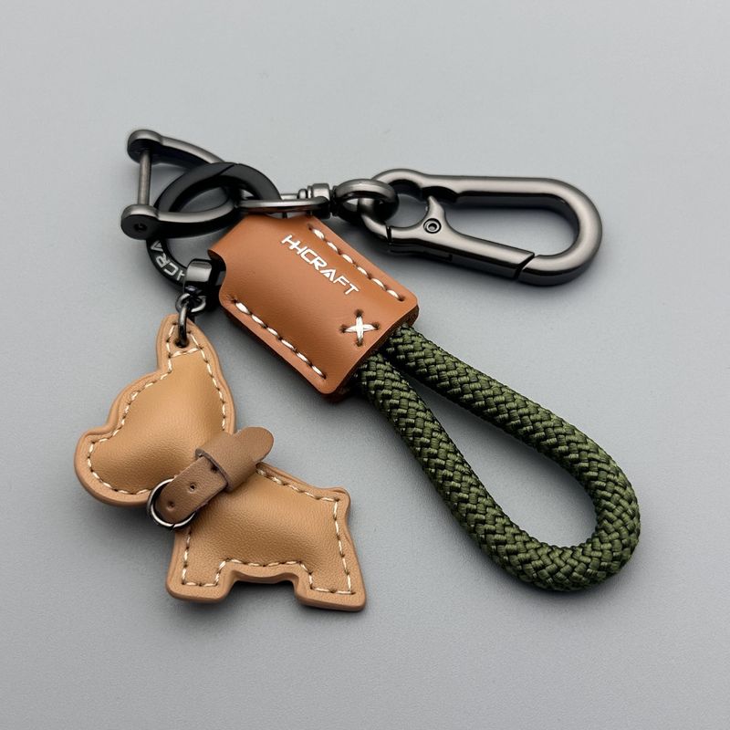 卡通可爱法斗犬小狗钥匙扣挂件汽车钥匙链圈皮革手工编织绳包挂饰|undefined