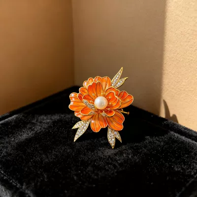 Vintage Enamel Peony Flower Brooch for Women, Niche Chinese Style Painted Flower Pin, Suit Lapel Accessory Pin (Yaxa sancaqları) - pink