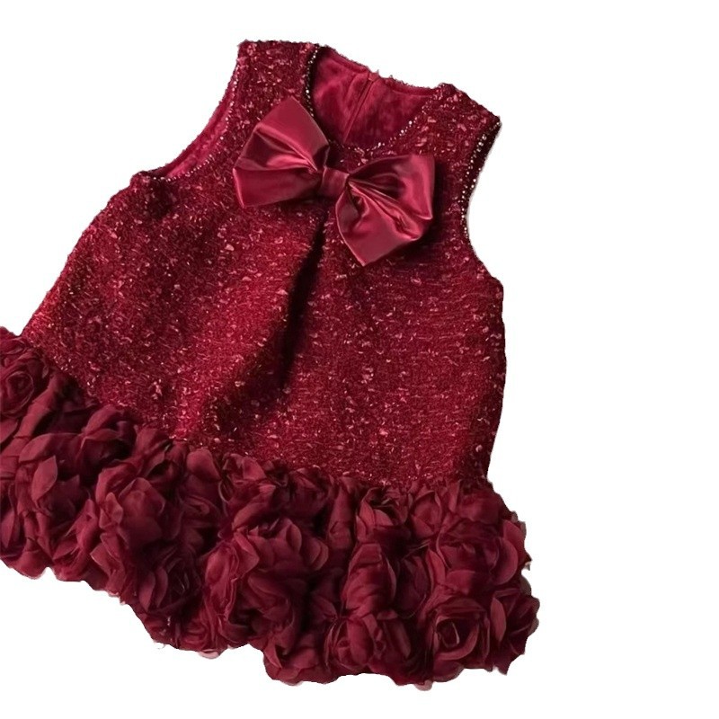 Jubileo vestido de la princesa de las niñas, vestido de aniversario, nuevo chaleco de invierno de mujeres, vestido de lana, vestido de Año Nuevo rojo