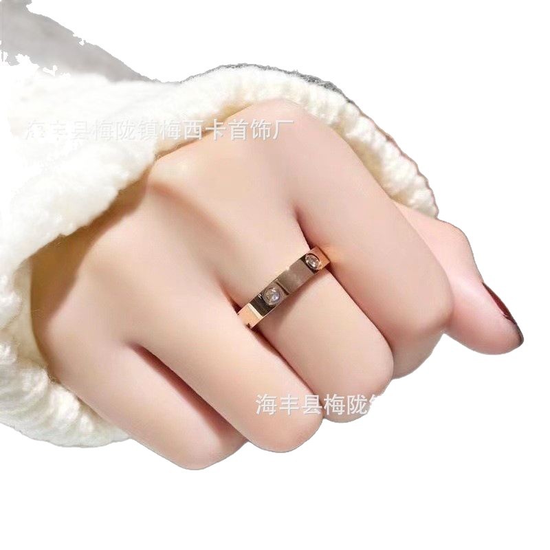 Kajia's Classic Love Ring Thickly Plated with 18K Gold Screw Thread Wide Version Narrow Version Single Diamond Three Diamond Full Diamond Ring