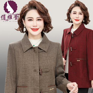 Middle-Aged and Elderly Women's Tops 2024 Spring & Fall New Style Woolen Foreign Elegant Large Size Mother's Wear Mid-Length Jacket