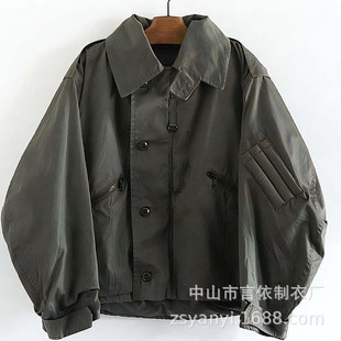 British Retro Military Green Loose Fashion Jacket Top Lapel Jacket