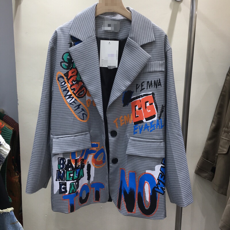 2025 Spring and Autumn New Trendy Brand Color Letter Graffiti Long Sleeve Suit Jacket Women's Design Niche Suit