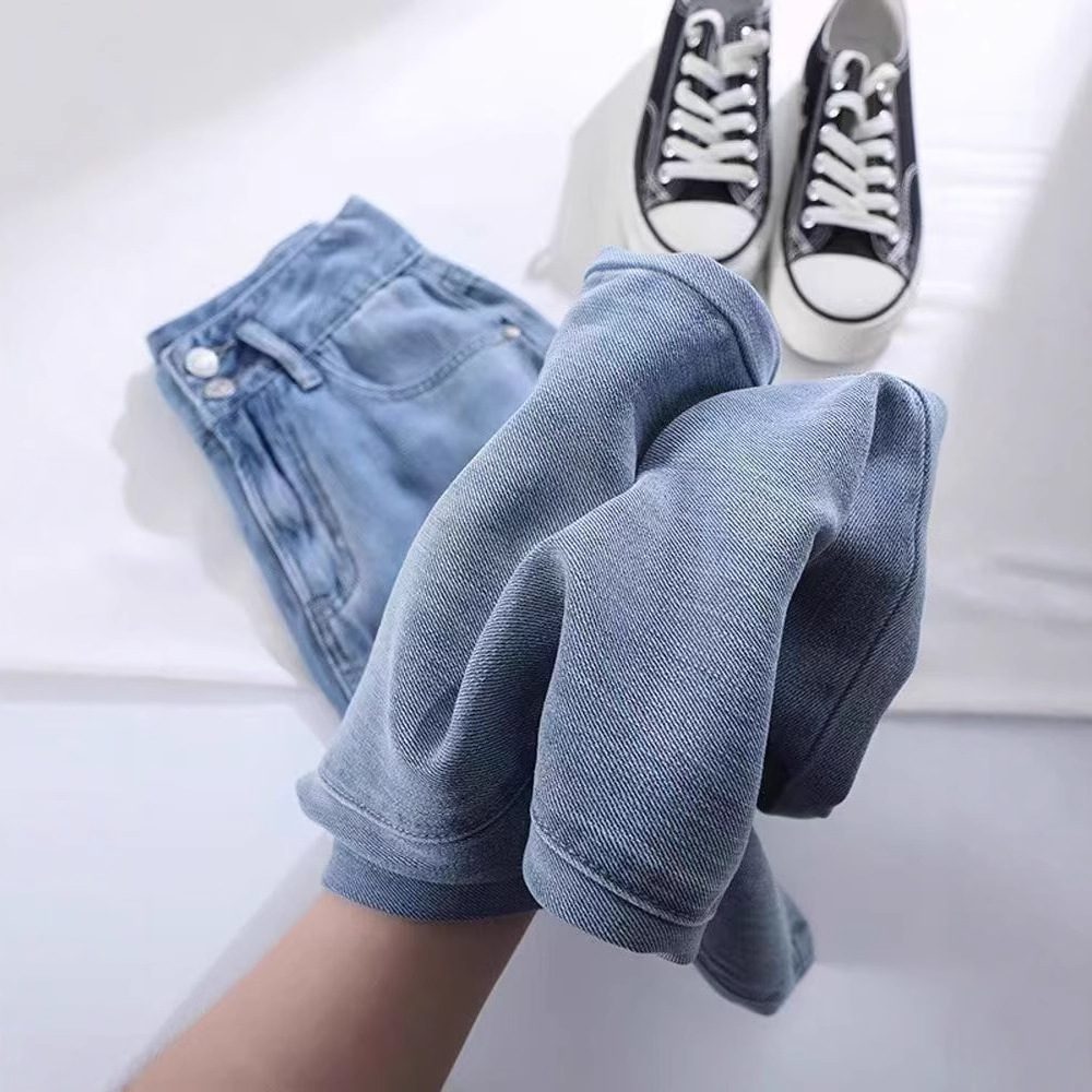 Lyocell Tencel 청바지 여성용 여름 얇은 높은 허리 스트레이트 아이스 실크 쿨 와이드 레그 팬츠 여성용 소프트