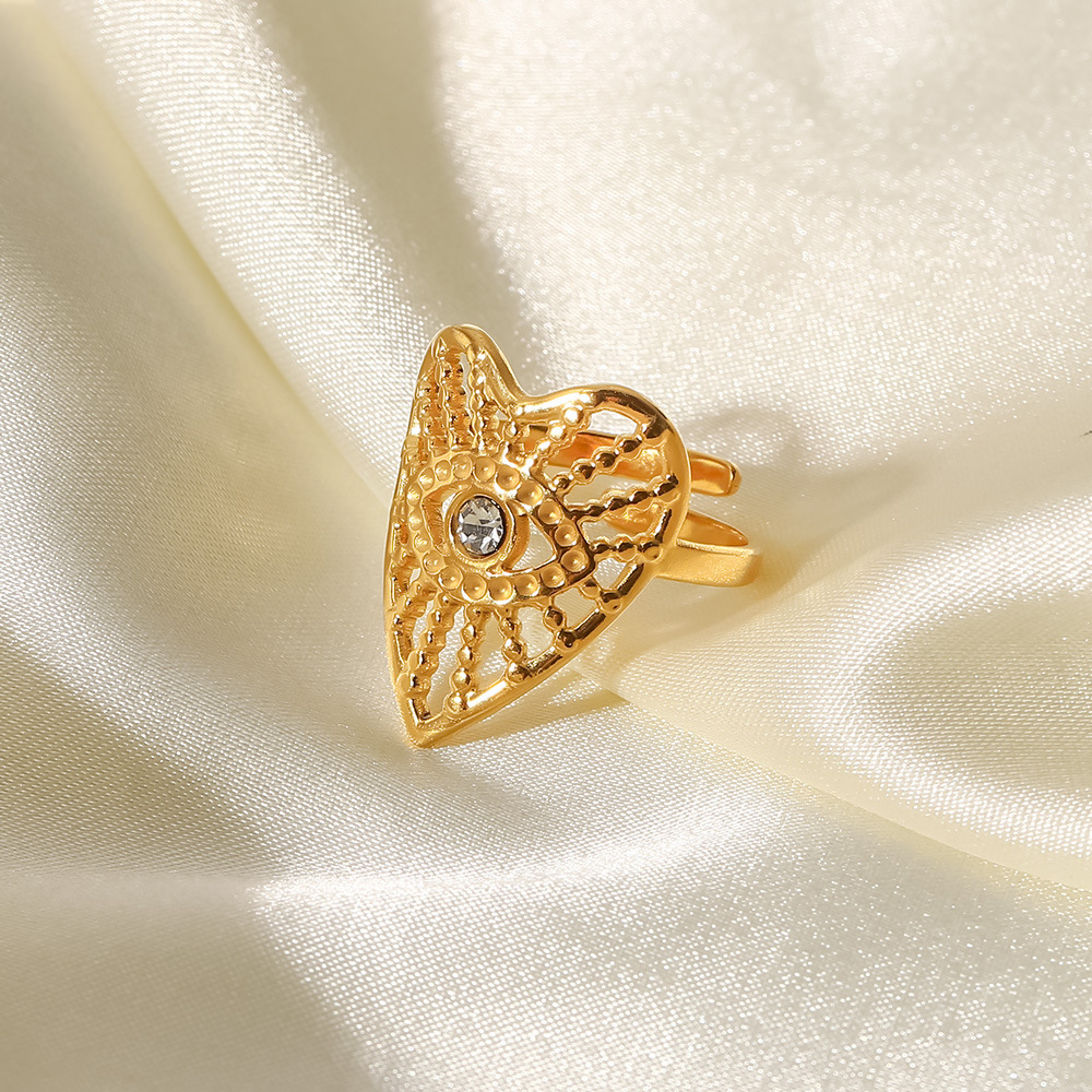 Fashion Heart Shape Eye Stainless Steel Open Ring Gold Plated Zircon Stainless Steel Rings