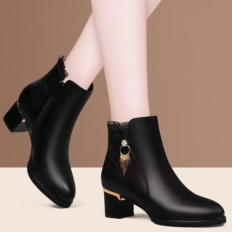2026 new high-heeled foreign trade women's short boots, ankle boots, French-style boots, and chunky-heeled boots for cross-border sales