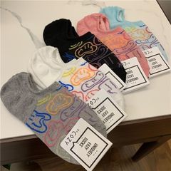 2023 New Trendy Korean Women's Socks Dongdaemun Strappy Colorful Smiling Non-Slip Boat Socks Spring and Summer Strappy