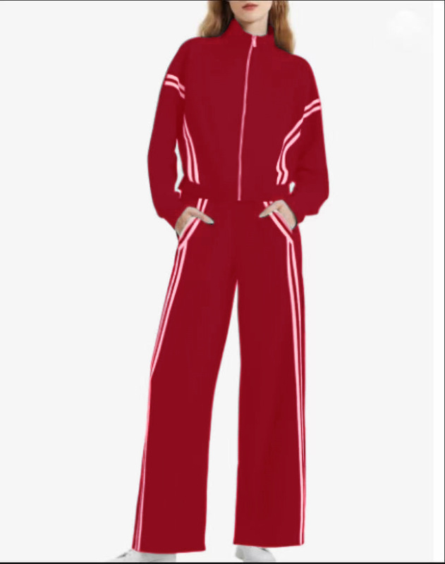 休闲拉链运动两件套装撞色条纹阔腿慢跑裤旅行运动alo瑜伽服套装|undefined