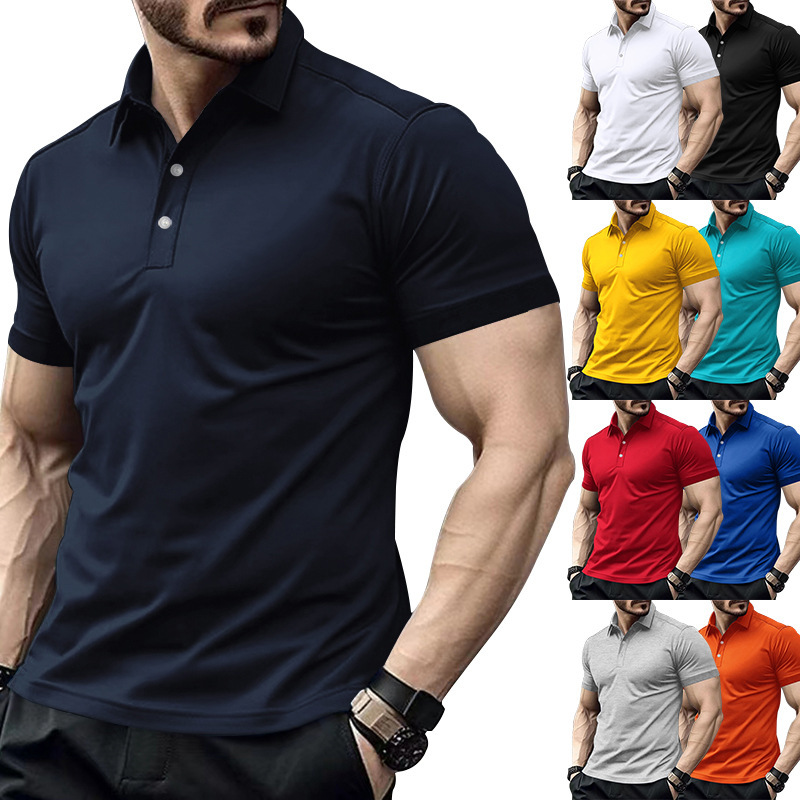 Men's Polo Shirt Summer Casual Lapel Button Solid Colour Polo_voghion.com