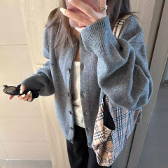 灰色针织开衫毛衣外套女秋季新款宽松慵懒风百搭高级感外搭上衣冬