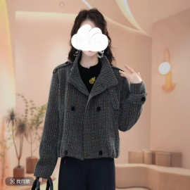 小香风千鸟格女冬季长袖秋冬休闲轻熟风短外套短款百搭气质时尚