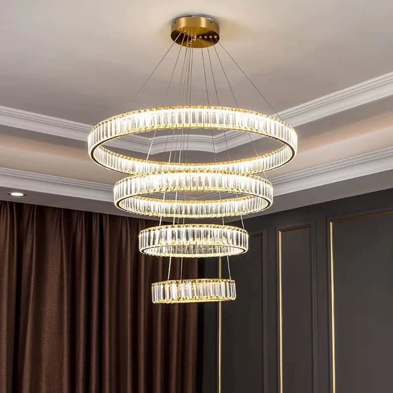 LED креативное кольцо из нержавеющей стали, кристаллическая подвеска, современная потолочная лампа для загородного дома, для гостиной, стиль светлого люкса