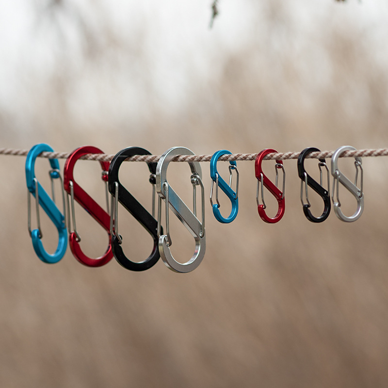 Outdoor S-Shaped Aluminum Alloy Carabiner Multifunctional Figure-Eight Buckle Climbing Hook Quick-Release Keychain Hook Water Bottle Clip Backpack Clip