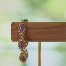 中古vintage欧美风个性百搭流行高级感气质复古金做旧紫水晶手链