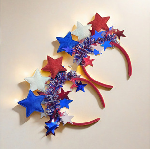 American red white and blue Independence Day five-pointed star headband holiday party carnival decoration flag star colorful stripe headband