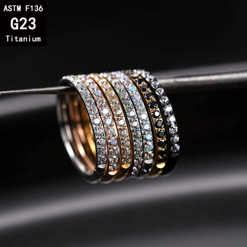 F136 Titanium Flat Side Zircon Nose Ring Earring - Seamless Closed Ring Piercing Jewelry detail image 10