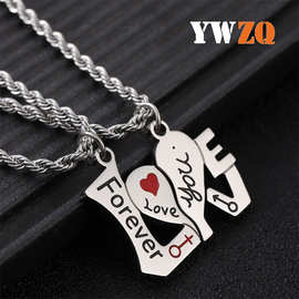 LOVE文字简约情侣项链首饰钛钢吊坠项饰不锈钢毛衣链饰品厂家直供