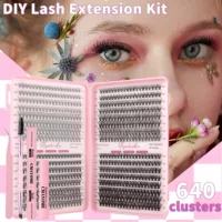 Наборы пучковых накладных ресниц mixed dense DIY, 40/32/отдельные пучки, 640 шт., 0.017 кг