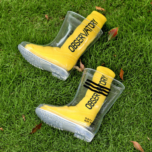 Children's rain boots PVC transparent rain boots non-slip primary school students' medium rain boots men's and women's baby medium and large children's fashionable water shoes