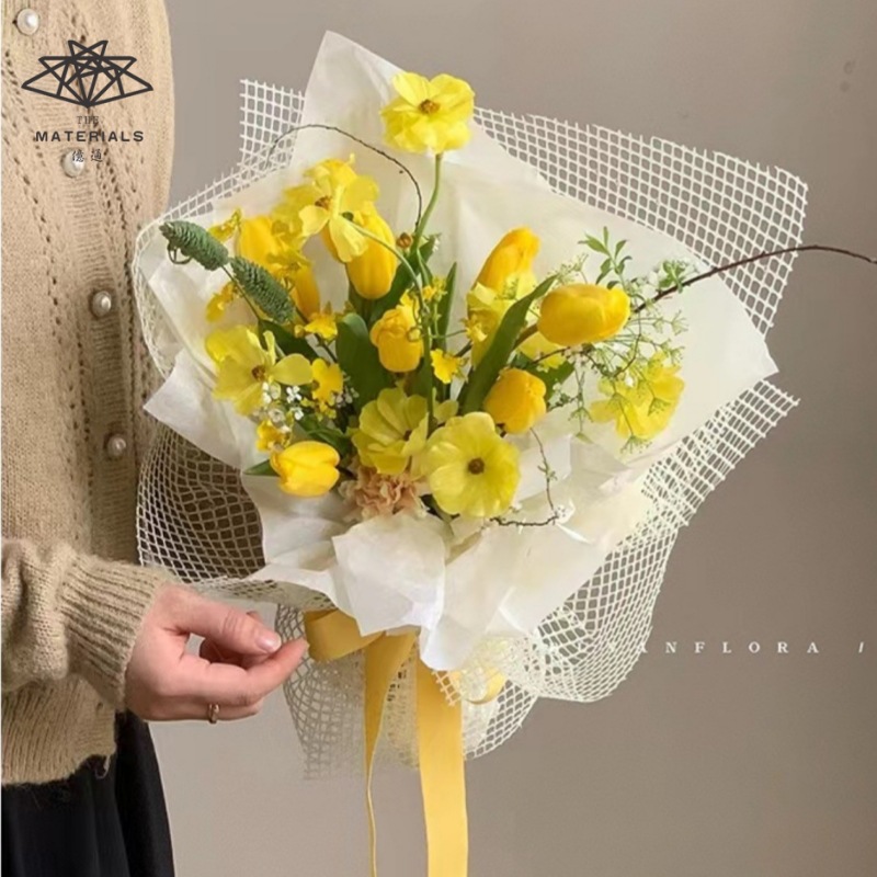 Yitong oferta especial Plaid gasa hueco Plaid malla ramo flor gasa material de embalaje hecho a mano waffle