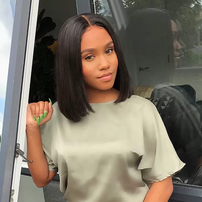 欧美假发前蕾丝假发BoBo头黑色短发头套高温丝中分内扣短直发批发