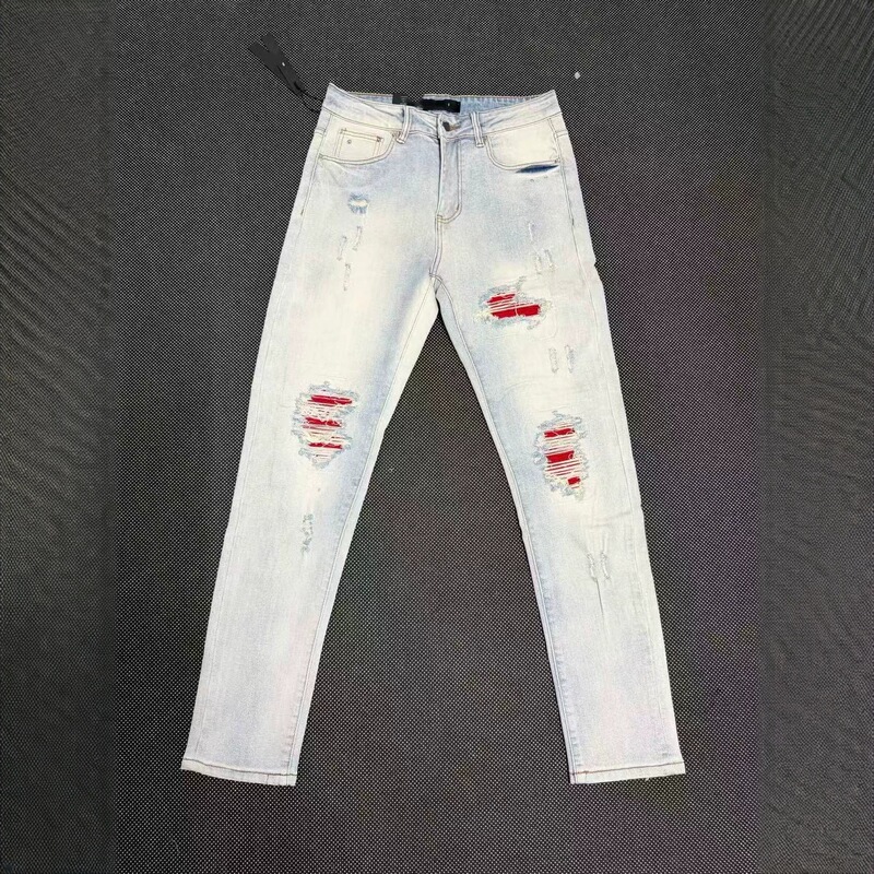 Cross-Border Hot-Selling High-Quality Am Brand New High-Street Ripped Washed Jeans, Fashionable and Versatile, Unisex Style Cross-Border Hot-Selling High-Quality Am Brand New High-Street Ripped Washed Jeans, Fashionable and Versatile, Unisex Style