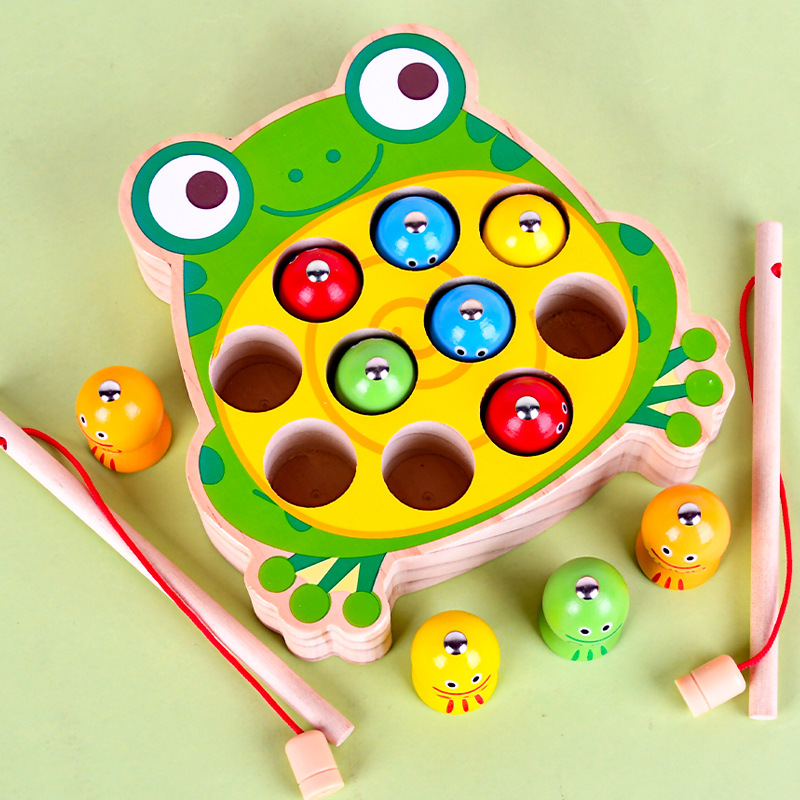 Transfronterizo nuevo gatito Rana dinosaurio pesca juego educativo para niños educación temprana coordinación mano-ojo juguetes de madera
