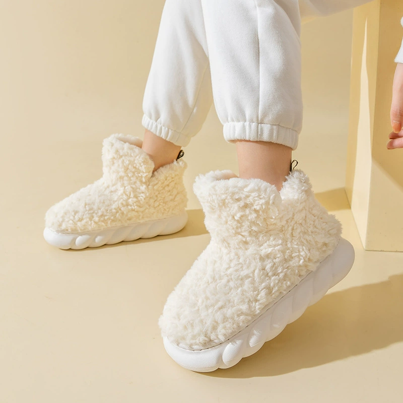 Зимние теплые зимние сапоги, женская домашняя Нескользящая верхняя одежда на флисовой подкладке на толстой подошве, хлопковая обувь, плюшевые хлопковые тапочки с высоким берцем