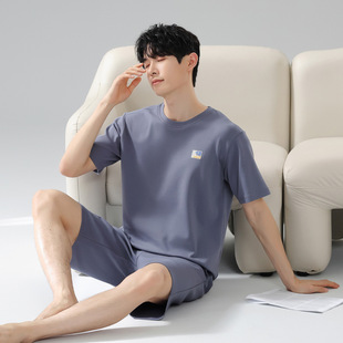 Pajamas Men's Summer Comfortable Pure Cotton Pajamas Men's Short-sleeved Shorts Casual Simple plus size Pullover Student Home Clothes