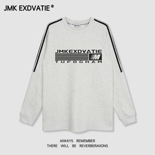 JMK EXDVATIE国潮牌美式三条杠中性风字母印花街头宽松长袖卫衣