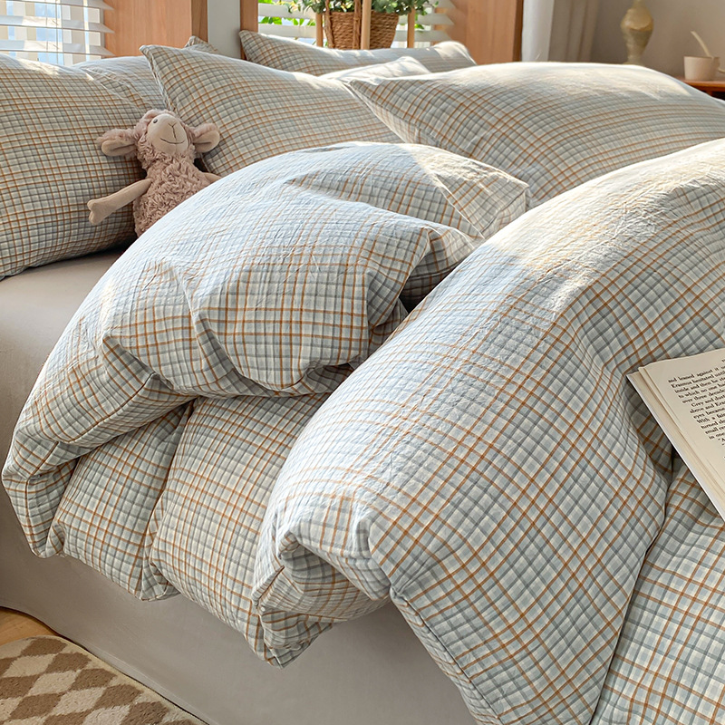 Cama de algodón lavado con agua de algodón de cuatro piezas, algodón puro 2025, nueva sábanas de cama, colchón de cama de tres piezas