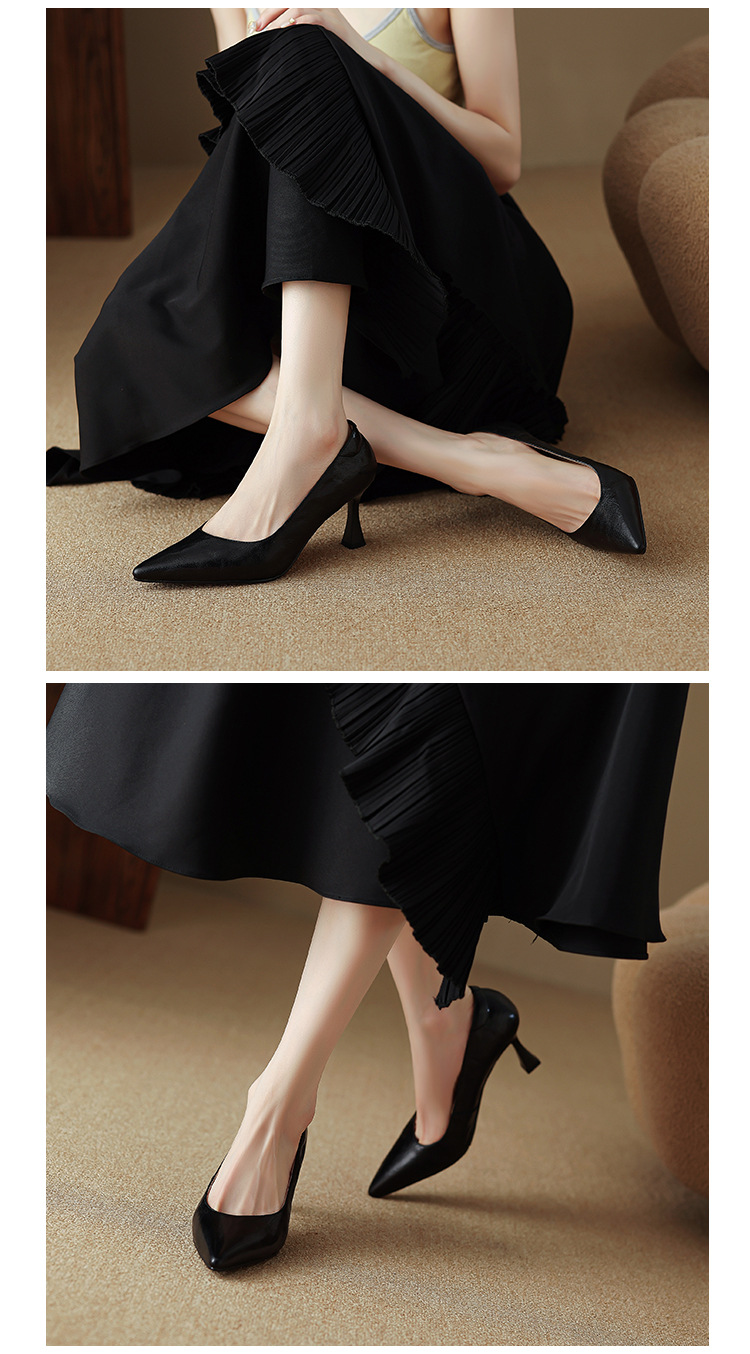 Giày cao gót mũi nhọn kiểu Pháp size 33-41, giày nữ xuân thu mới, giày cao gót đơn giản đi làm — Màu nâu chi tiết 14