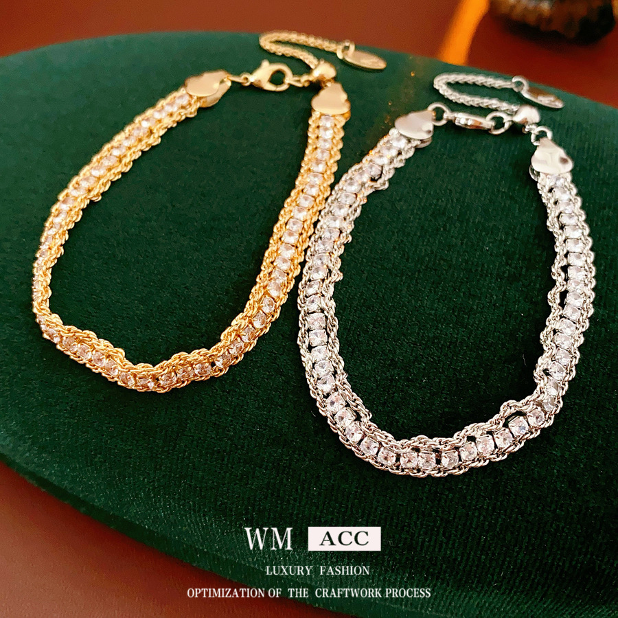 Pulsera de lujo ligera y ajustable con cadena de diamante ultra brillante, pulsera de moda de alto nivel, nicho de diseño, joyas para mujeres