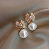 Zirconium with bow, shiny earrings from pearl, micro incrustation