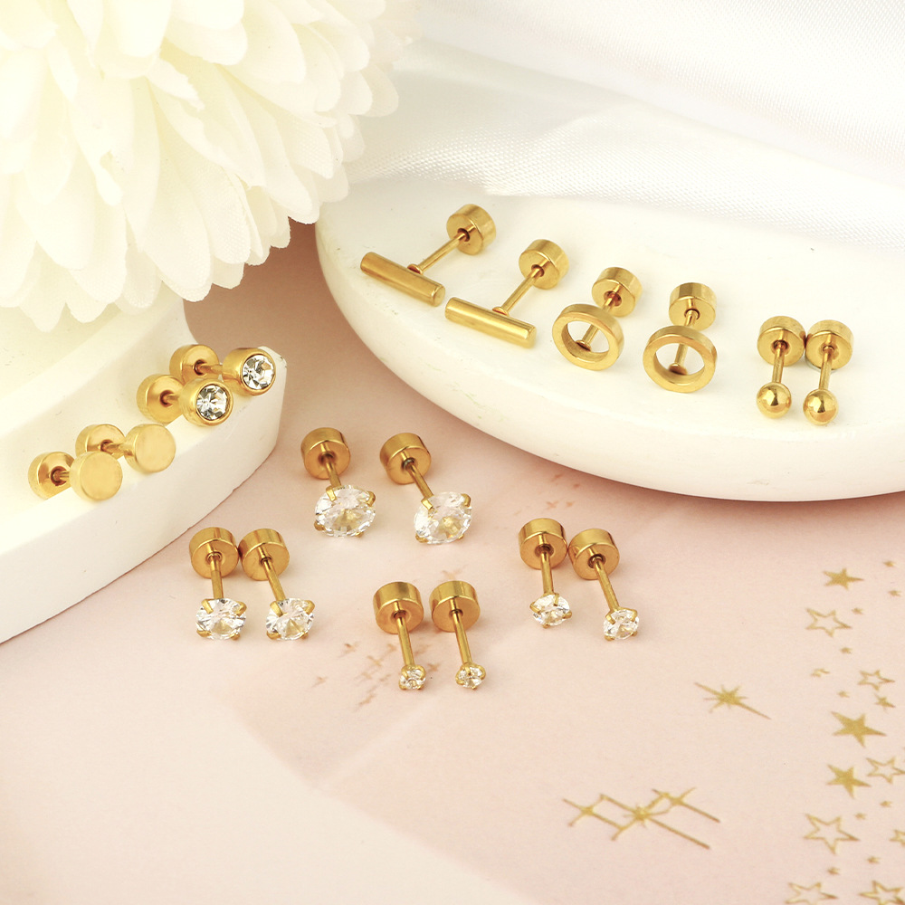 Simple Geometric Stainless Steel Earrings Gold Ear Bone Nails Hoop Studs detail image 7