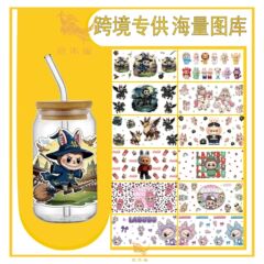 国境を越えた漫画パターンステッカー UV クリスタルラベル透明転写ステッカー防水性と耐高温性セラミックカップ魔法瓶カップステッカー