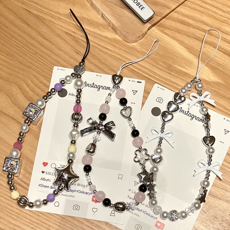 Ins Cartoon Handmade Beaded Mobile Phone Case Hanging Chain Keychain DIY Bracelet Camera Ccd Backpack Pendant Anti-Lost