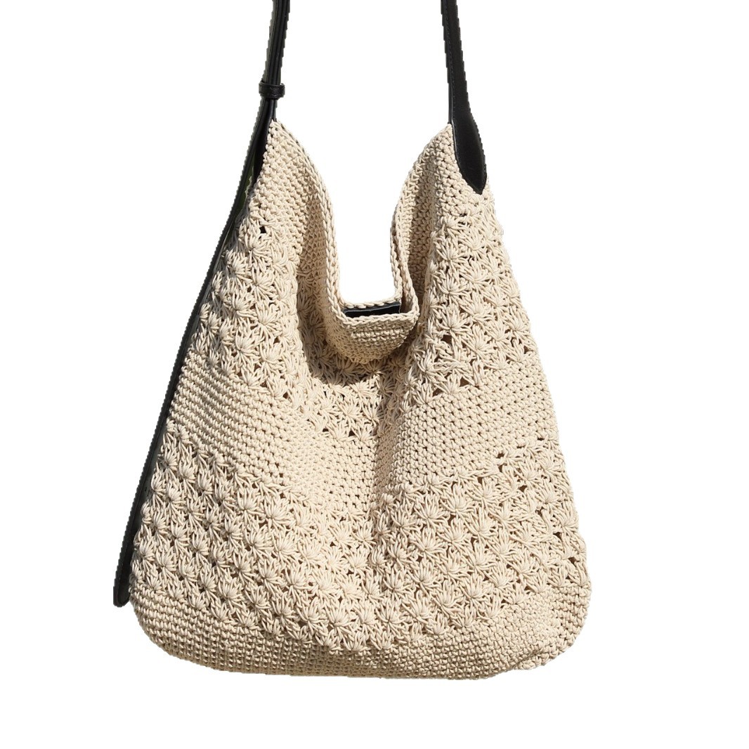 Summer Best-Seller Woven Cotton Tote Bag 2026 New Vacation Knit Shoulder Bag Large Capacity Commuter Tote - Thumbnail 5