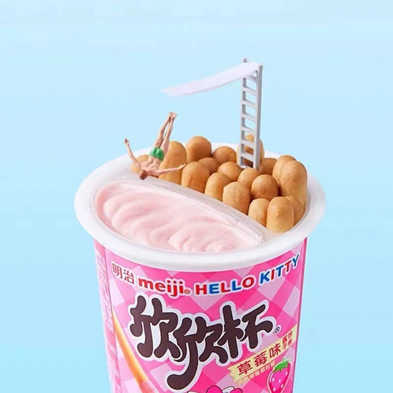 【包邮】Meiji明治欣欣杯草莓味蘸酱棒手指饼干儿童零食50g杯装