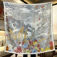 回归自然秋冬保暖140丝毛围巾高档披肩双面印花真丝羊毛大方巾女