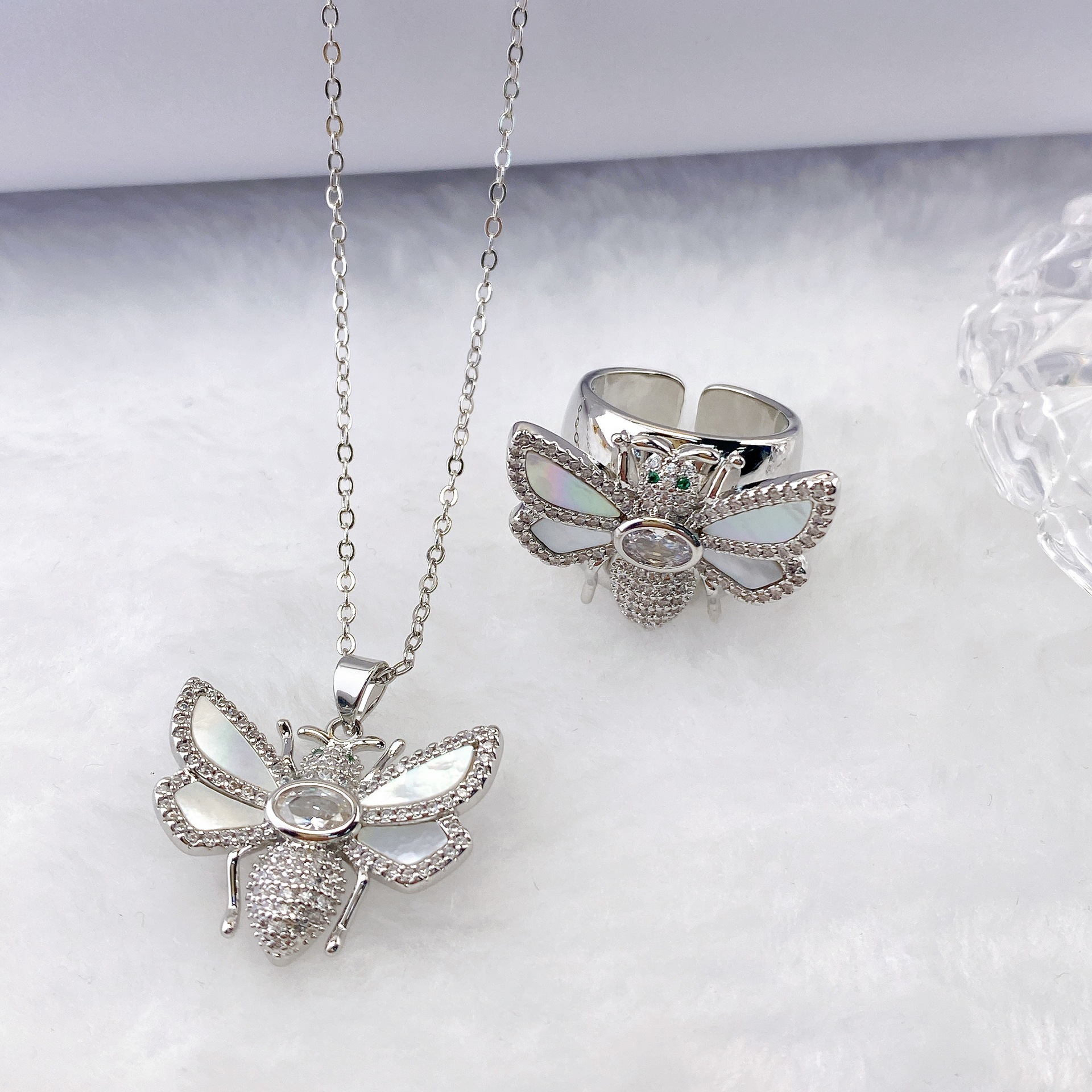 Small Stud Earrings, Necklace Classification Delicate Zircon Beetle Set Cute Elegant Insect Ladybug Unique Personality Trendy Match Copper Pendant Ins Style Embedded Diamond