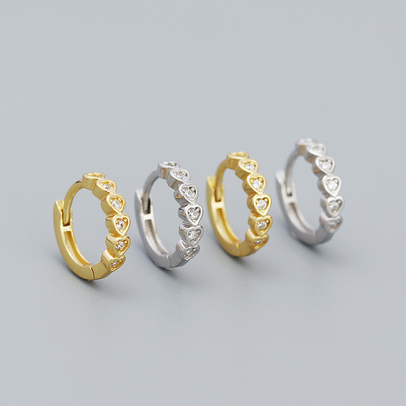 4g Weight 1 Pair Silver Heart Shape Zircon Electroplating 18K Real Gold Plated Platinum Plated Earrings