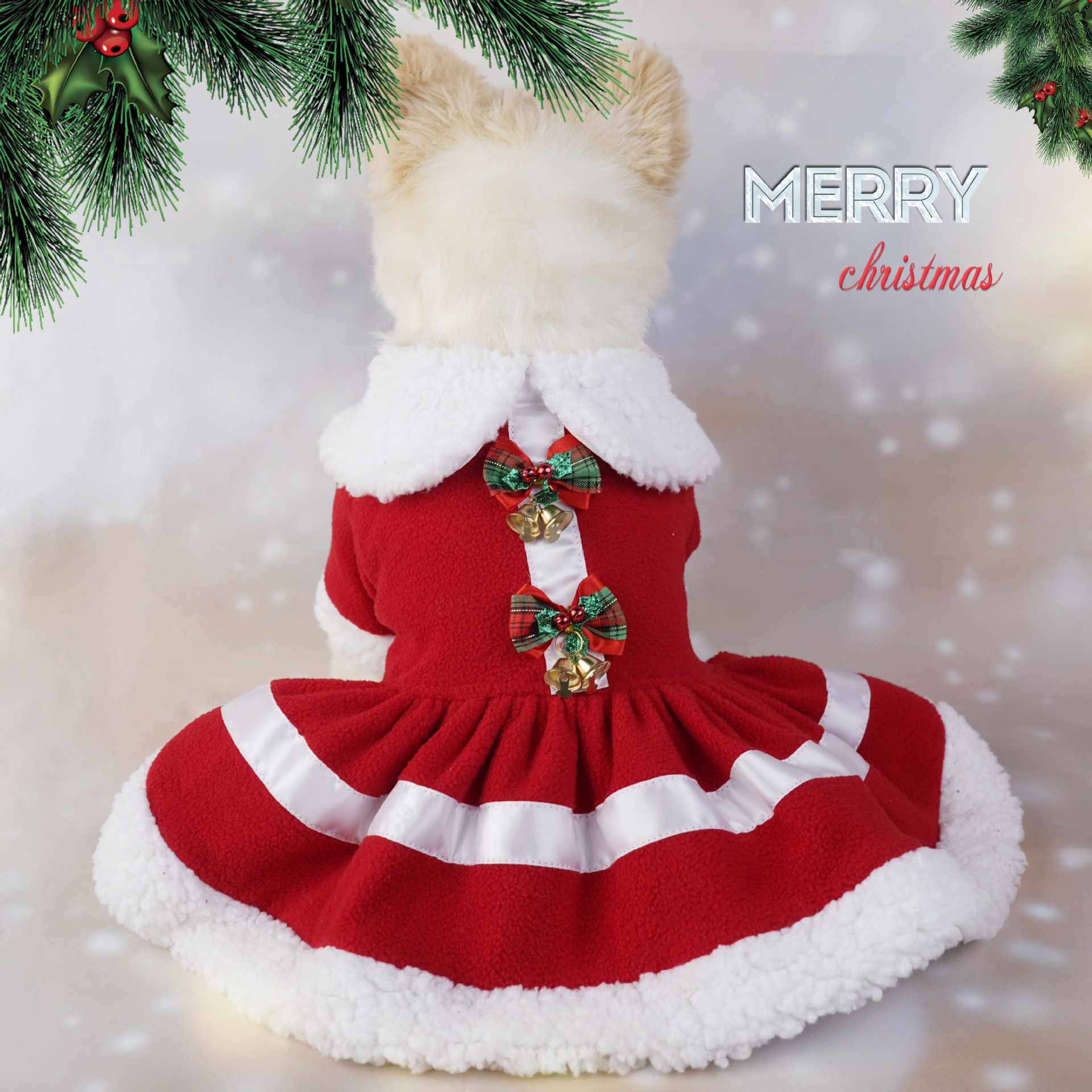 Para mascotas ropa de Navidad perro pequeño perro Navidad copo de nieve Santa Claus felpa engrosada rojo vacaciones nuevo producto