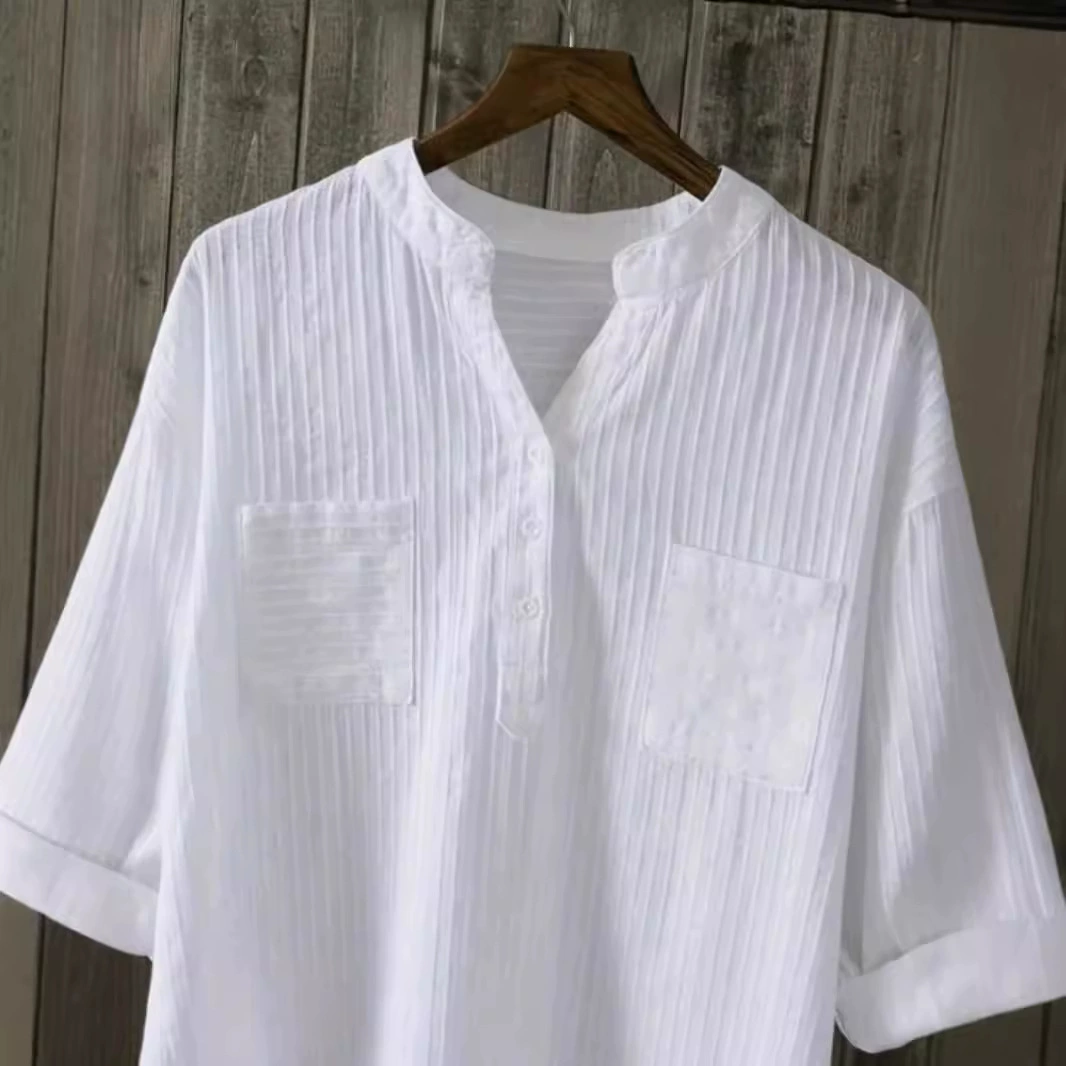 2024 европейские и американские женщины больших размеров белые рубашки женские длинные рукава новые наружные носить свободные повседневные дизайнерские рубашки с V-образным вырезом